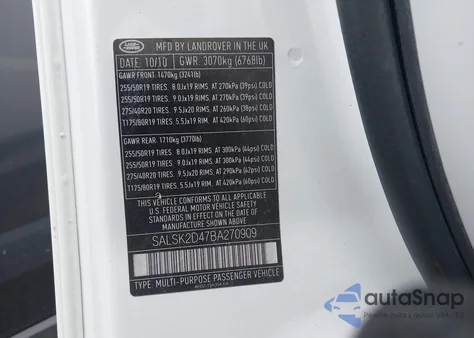 2011 Land Rover Range Rover Sport Hse из США, поврежденный, VIN SALSK2D47BA270909